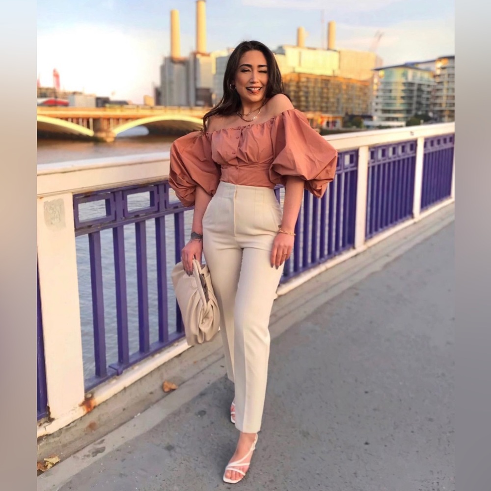 Zara Oyster White High-Waisted Pants